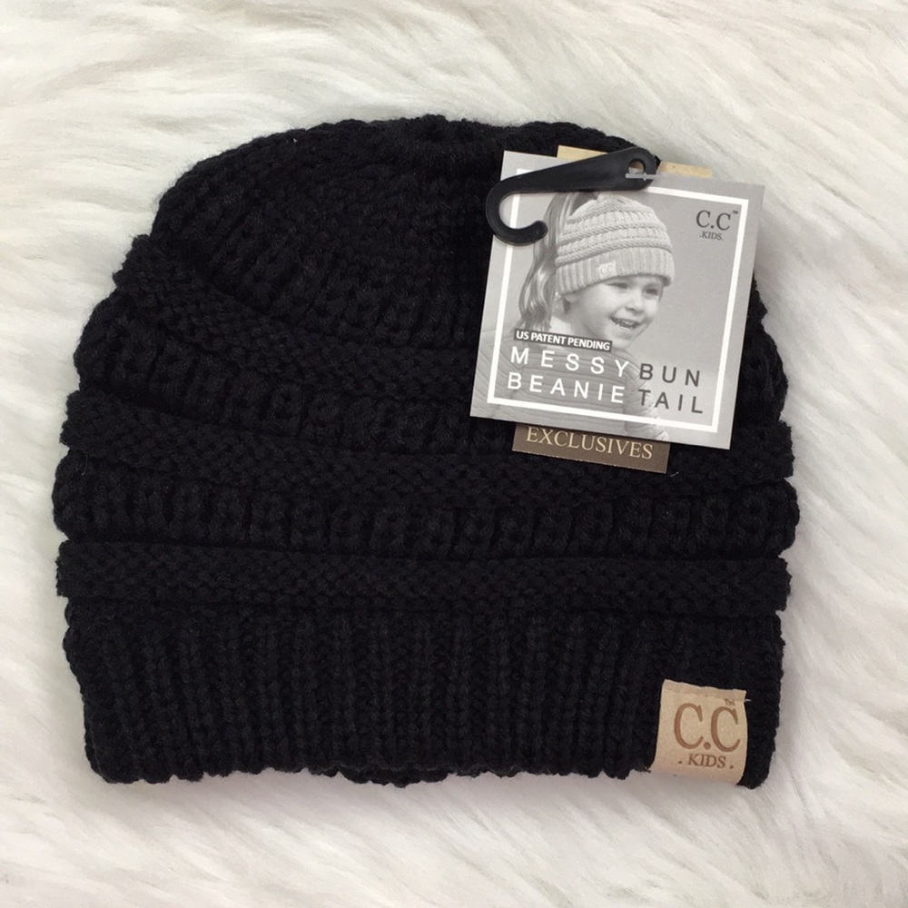 Black Kids Messy Bun Beanie Tail C.C Beanie